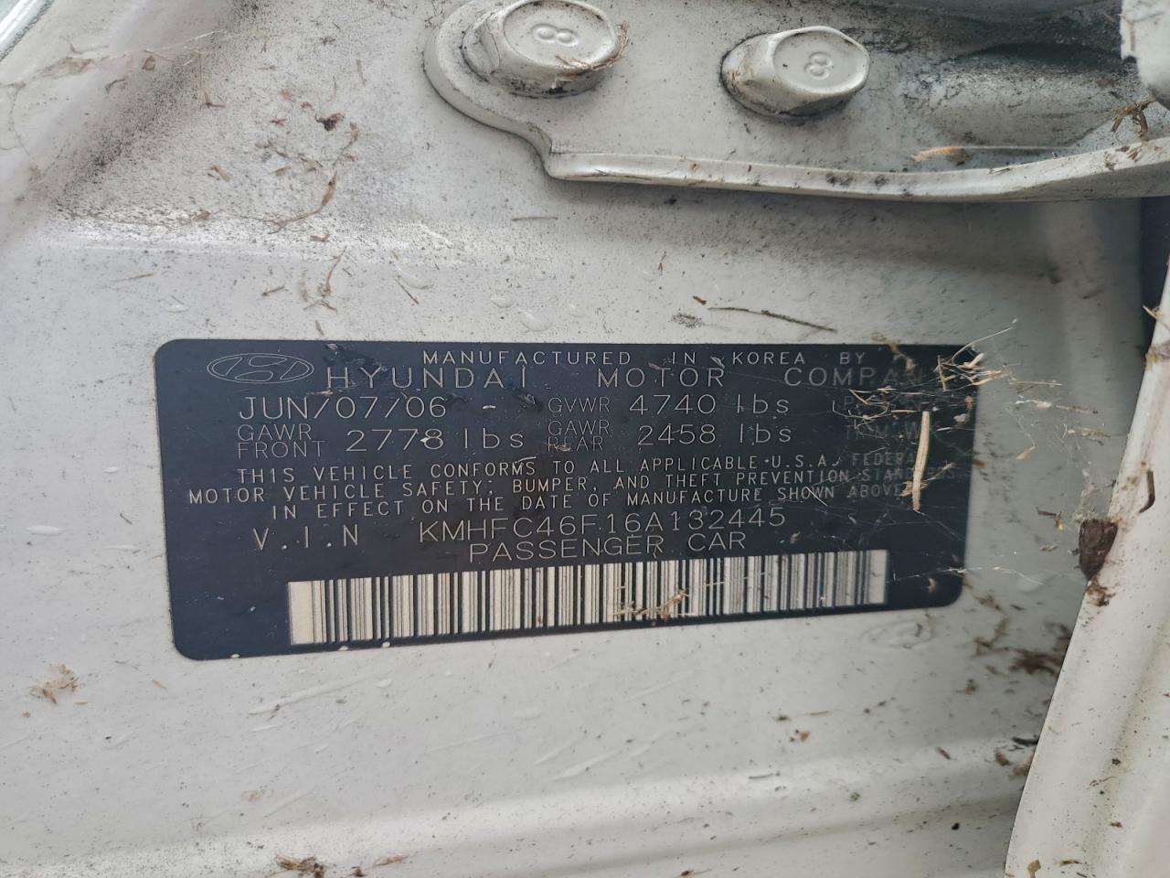 2006 Hyundai Azera Se VIN: KMHFC46F16A132445 Lot: 93841705