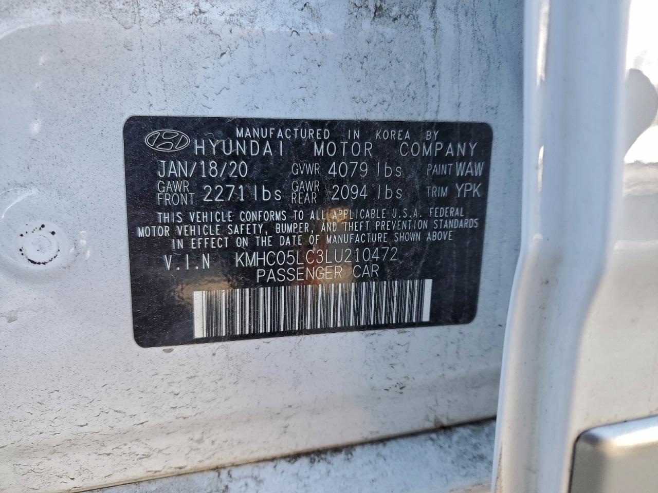 2020 Hyundai Ioniq Limited VIN: KMHC05LC3LU210472 Lot: 93893595