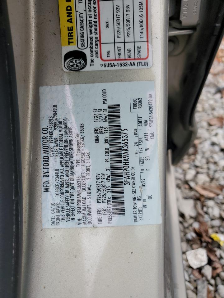 2010 Ford Fusion Se VIN: 3FAHP0HA9AR365375 Lot: 93373645