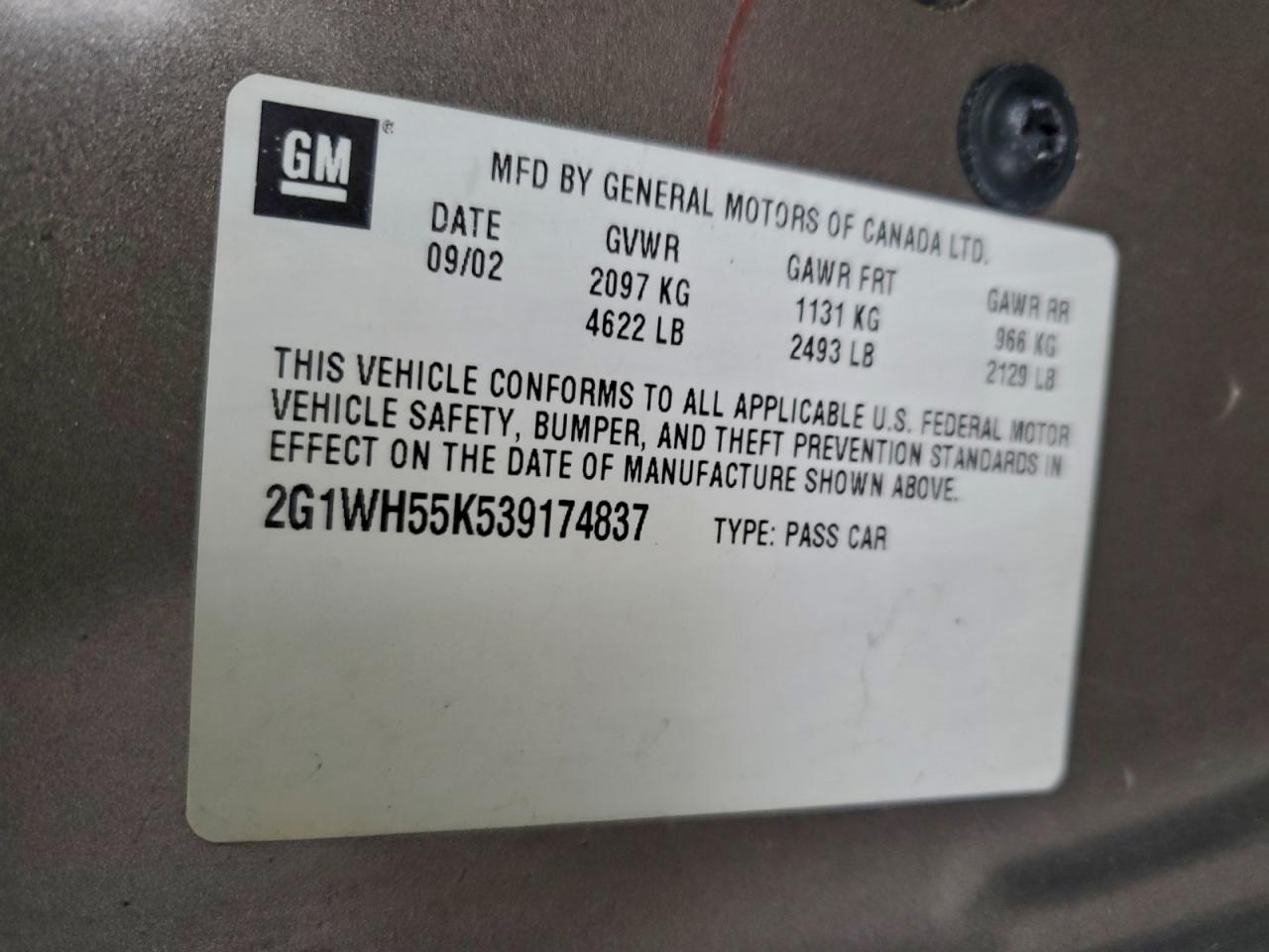 2003 Chevrolet Impala Ls VIN: 2G1WH55K539174837 Lot: 93854755