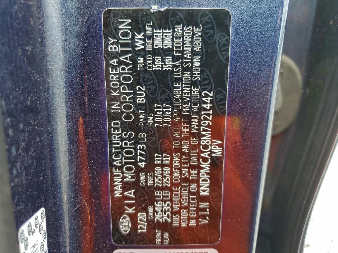 2021 Kia Sportage Lx VIN: KNDPMCAC8M7921442 Lot: 94295005