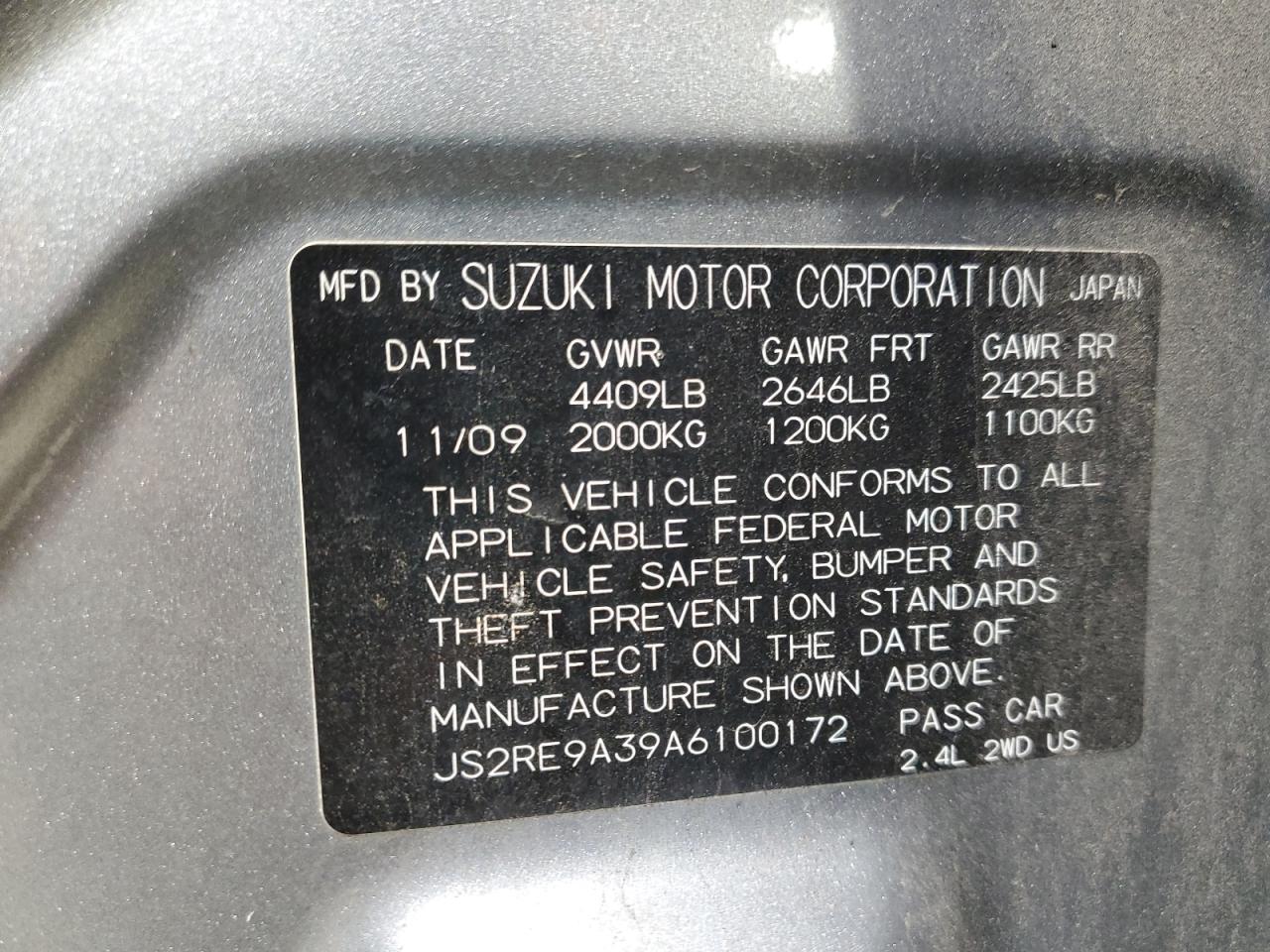 2010 Suzuki Kizashi Se VIN: JS2RE9A39A6100172 Lot: 93033735