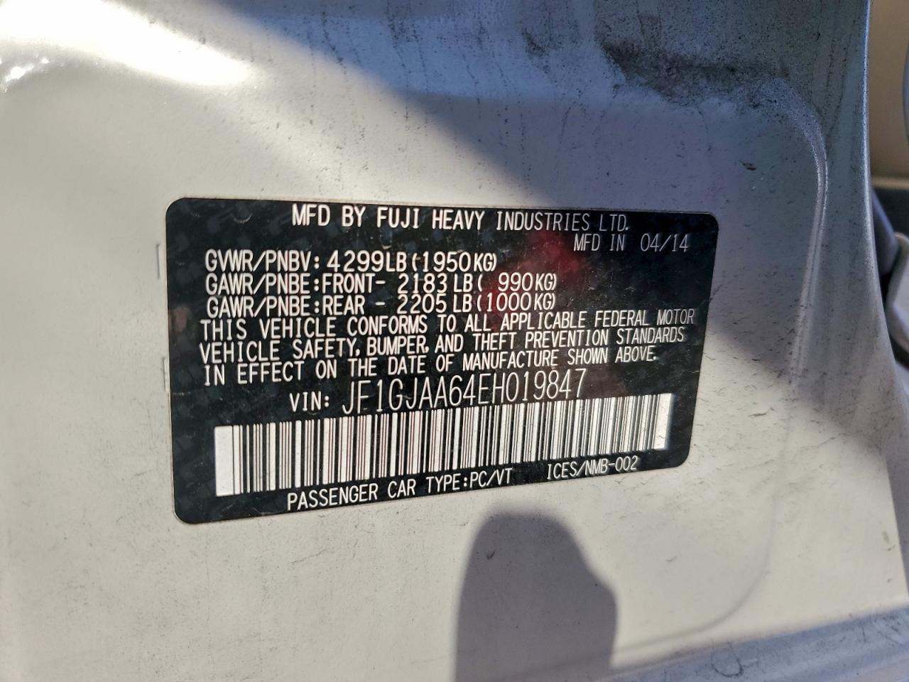 2014 Subaru Impreza VIN: JF1GJAA64EH019847 Lot: 93945825