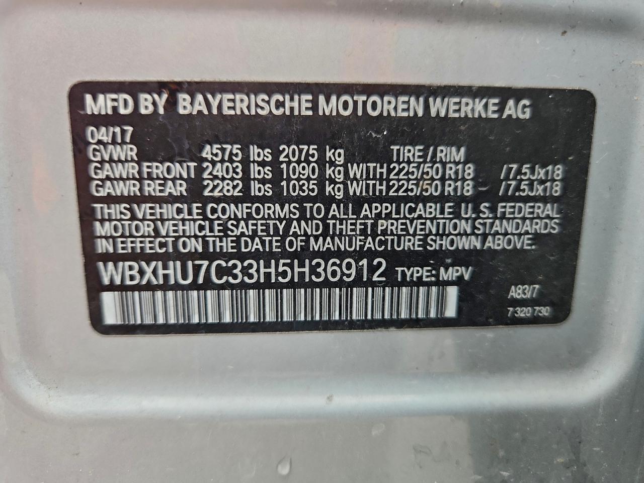 2017 BMW X1 Sdrive28I VIN: WBXHU7C33H5H36912 Lot: 94131665