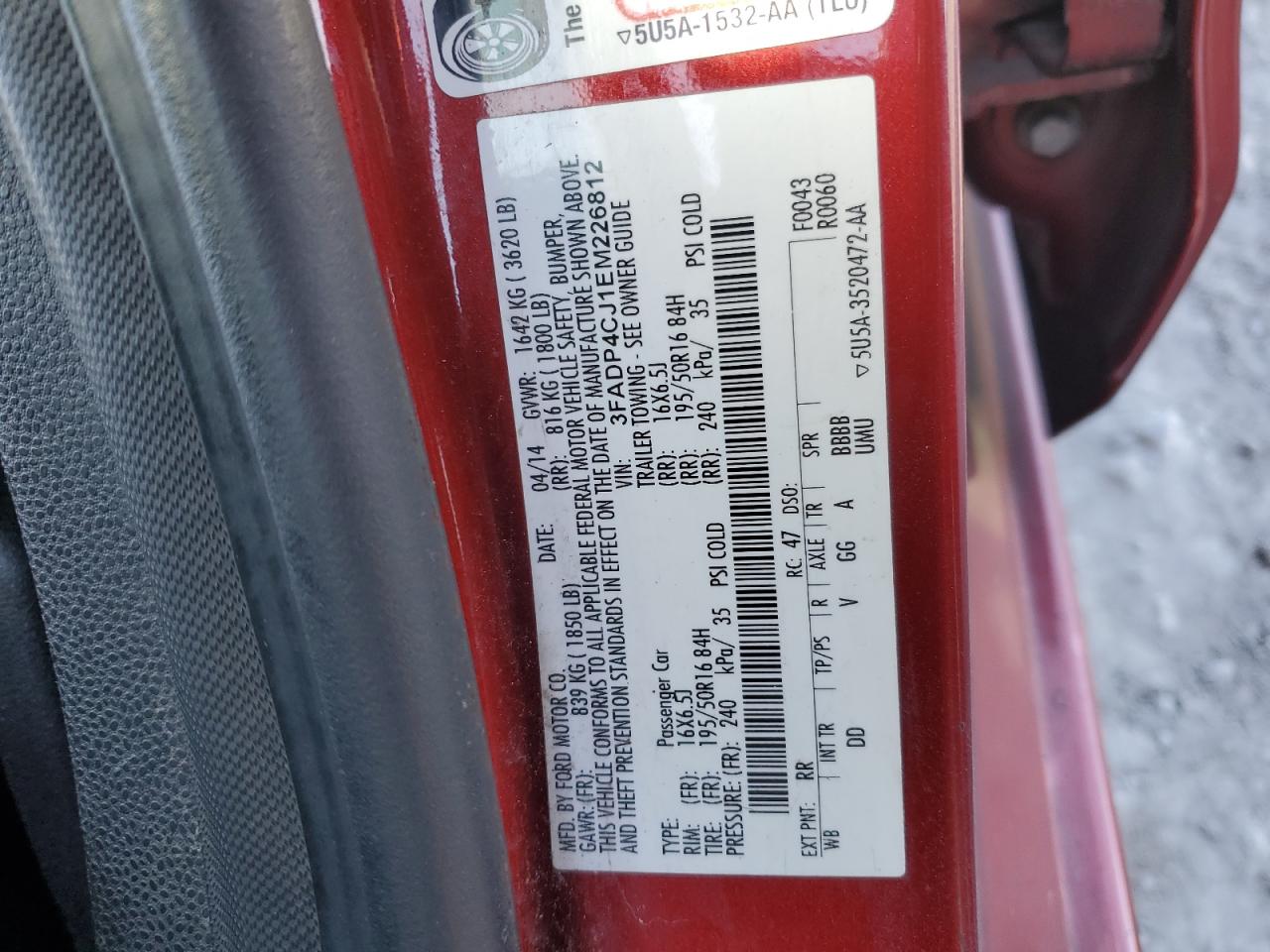 2014 Ford Fiesta Titanium VIN: 3FADP4CJ1EM226812 Lot: 91981795