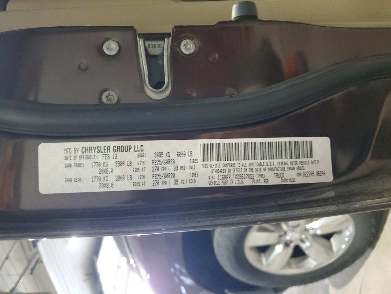 2013 Ram 1500 Slt VIN: 1C6RR7LTXDS617032 Lot: 92815435