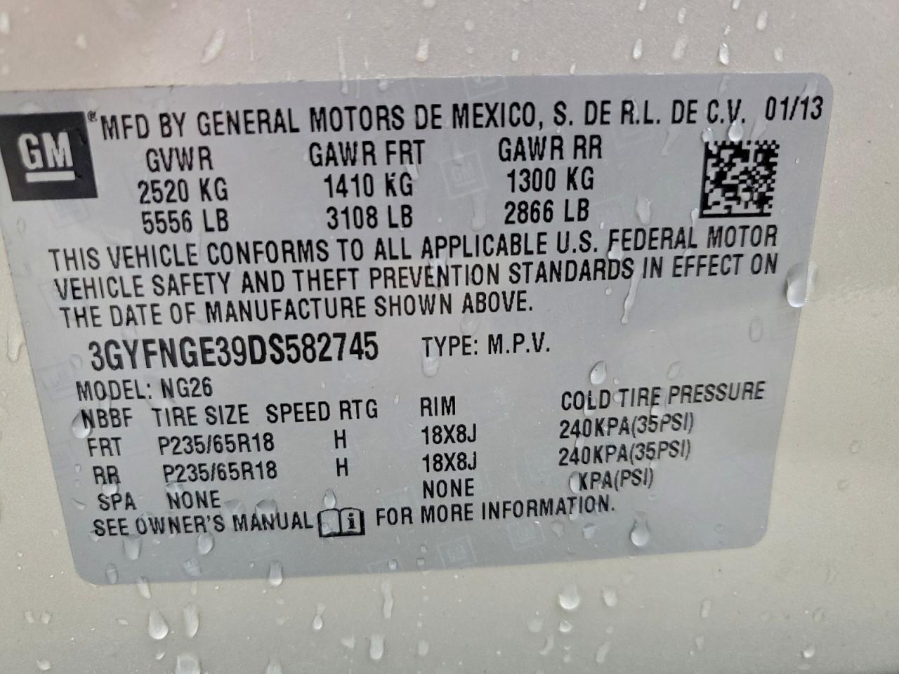 2013 Cadillac Srx Luxury Collection VIN: 3GYFNGE39DS582745 Lot: 93291825