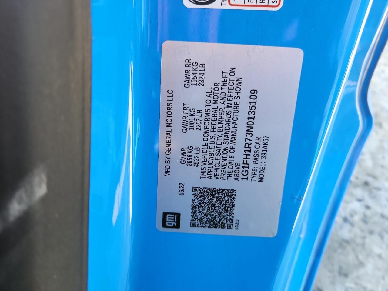 2022 Chevrolet Camaro Ss VIN: 1G1FH1R73N0135109 Lot: 90976855