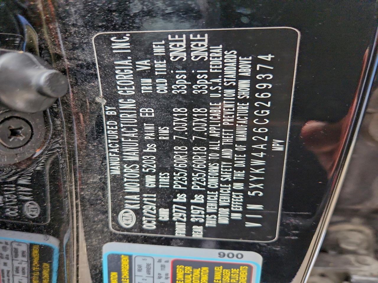 2012 Kia Sorento Sx VIN: 5XYKW4A26CG269374 Lot: 93652065