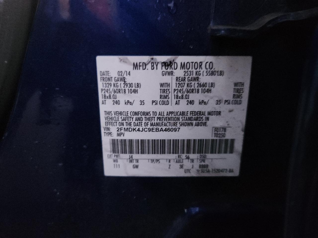 2014 Ford Edge Sel VIN: 2FMDK4JC9EBA46097 Lot: 90948465