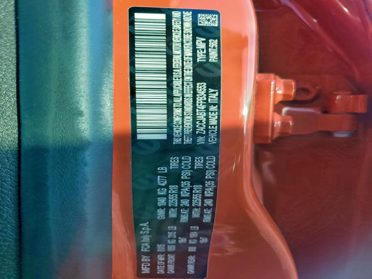 2015 Jeep Renegade Latitude VIN: ZACCJABT4FPB34553 Lot: 93774155