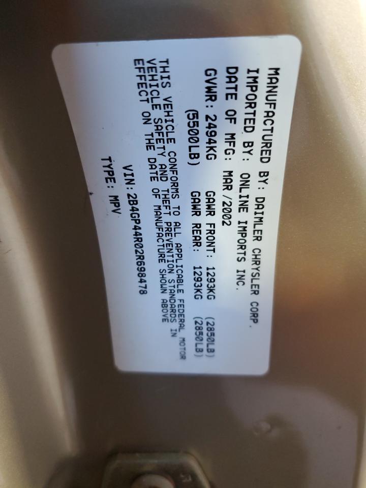 2002 Dodge Grand Caravan Sport VIN: 2B4GP44R02R698478 Lot: 93209215