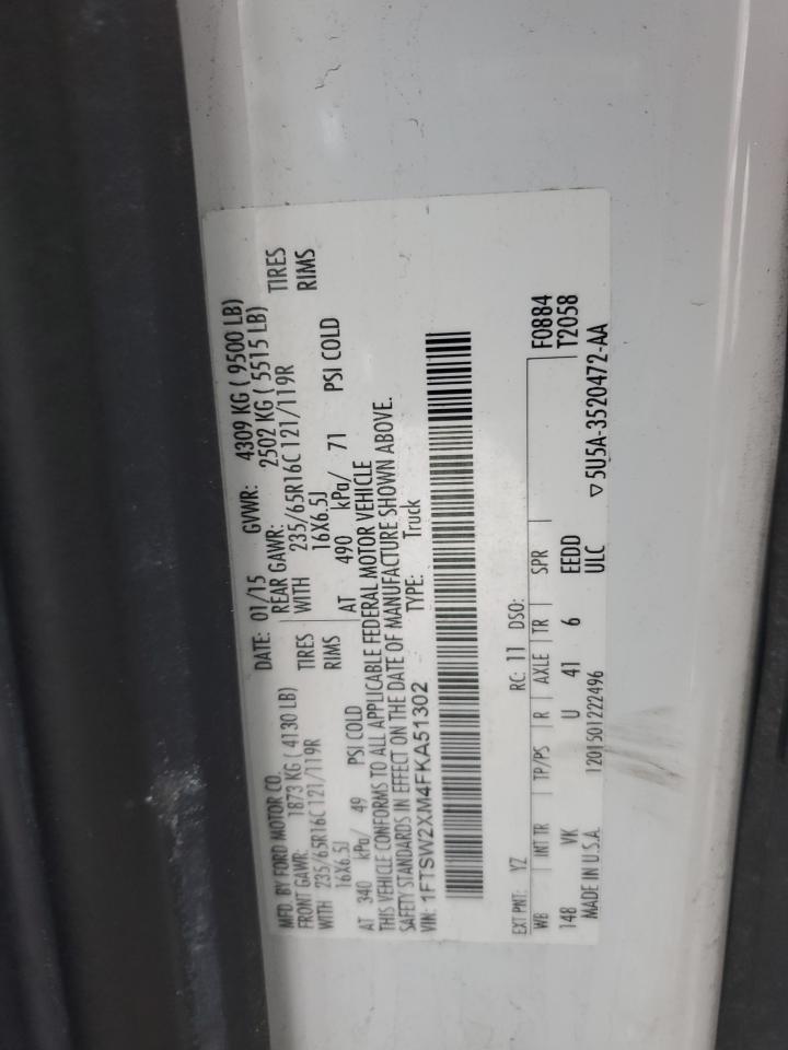 2015 Ford Transit T-350 VIN: 1FTSW2XM4FKA51302 Lot: 91598595