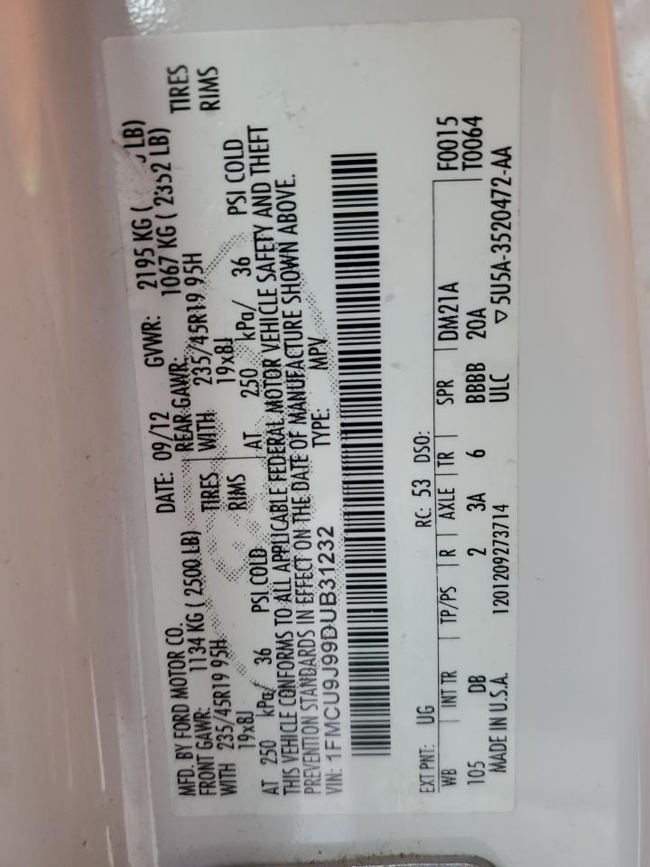 2013 Ford Escape Titanium VIN: 1FMCU9J99DUB31232 Lot: 92902305