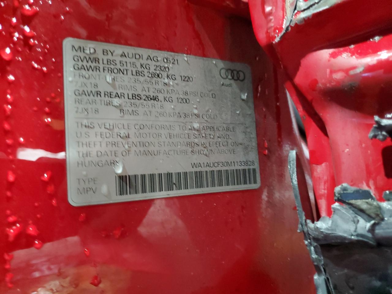 2021 Audi Q3 Premium 40 VIN: WA1AUCF30M1133928 Lot: 91425765