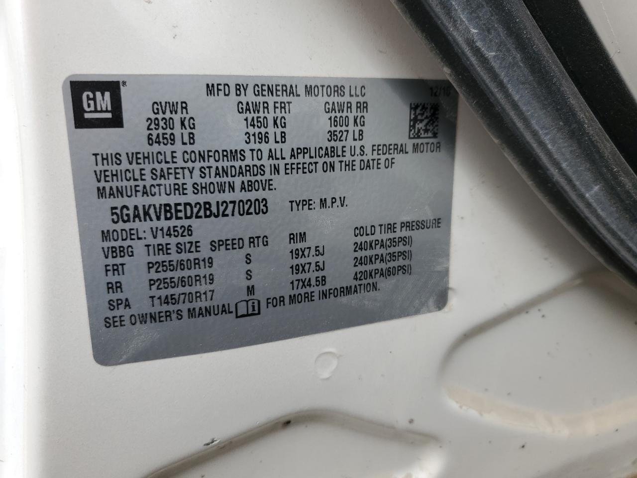 2011 Buick Enclave Cxl VIN: 5GAKVBED2BJ270203 Lot: 90539485