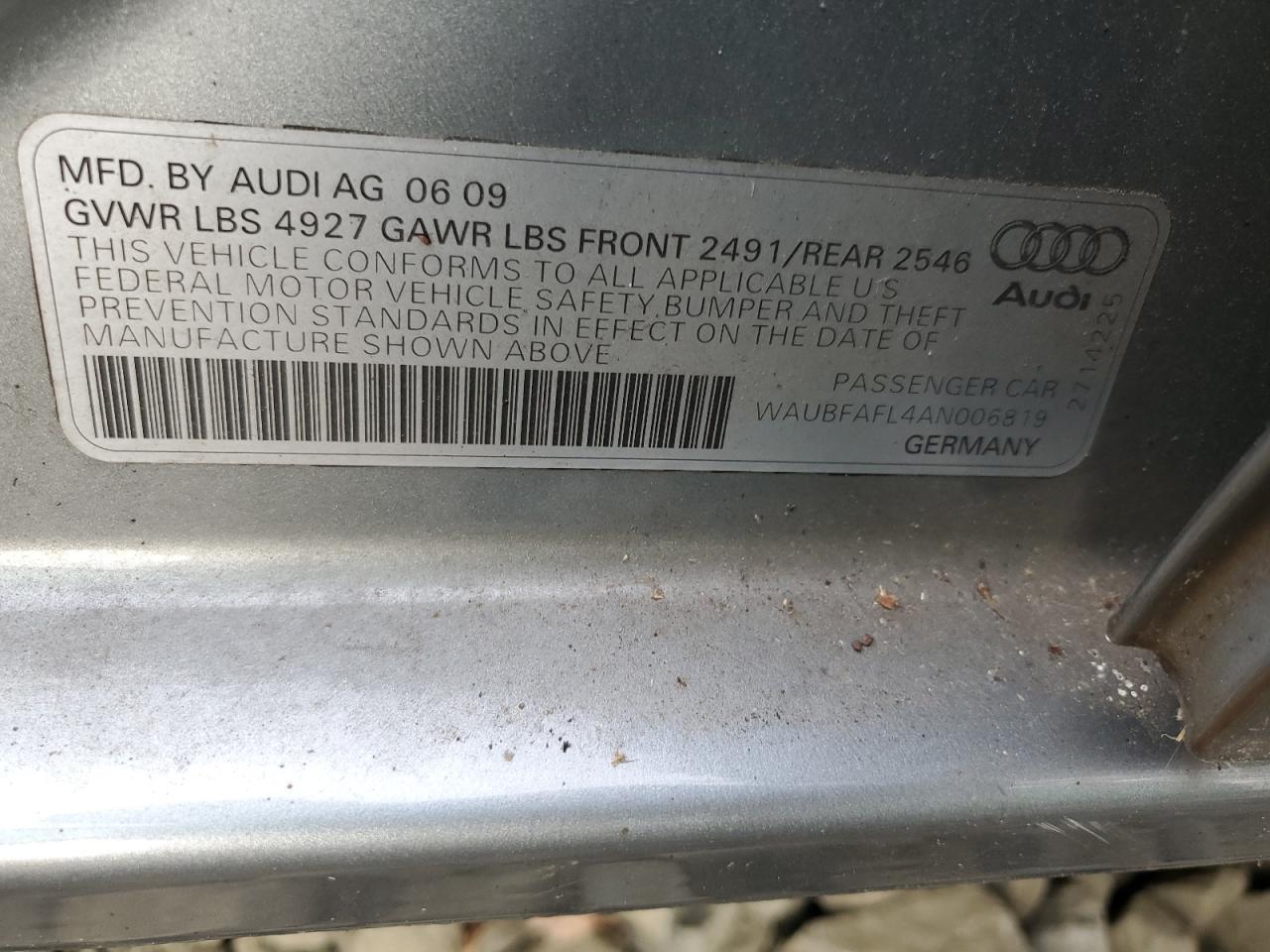 2010 Audi A4 Premium VIN: WAUBFAFL4AN006819 Lot: 90393945