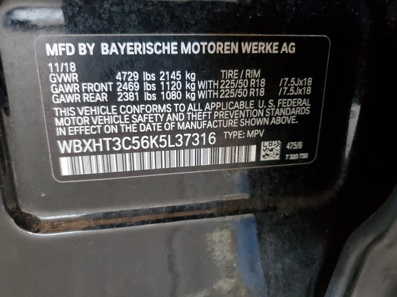 2019 BMW X1 xDrive28I VIN: WBXHT3C56K5L37316 Lot: 91352925