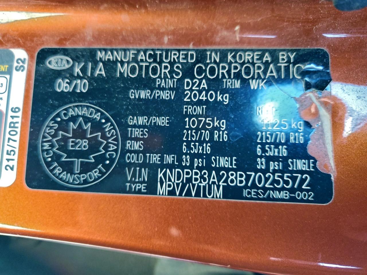 2011 Kia Sportage Lx VIN: KNDPB3A28B7025572 Lot: 93817565