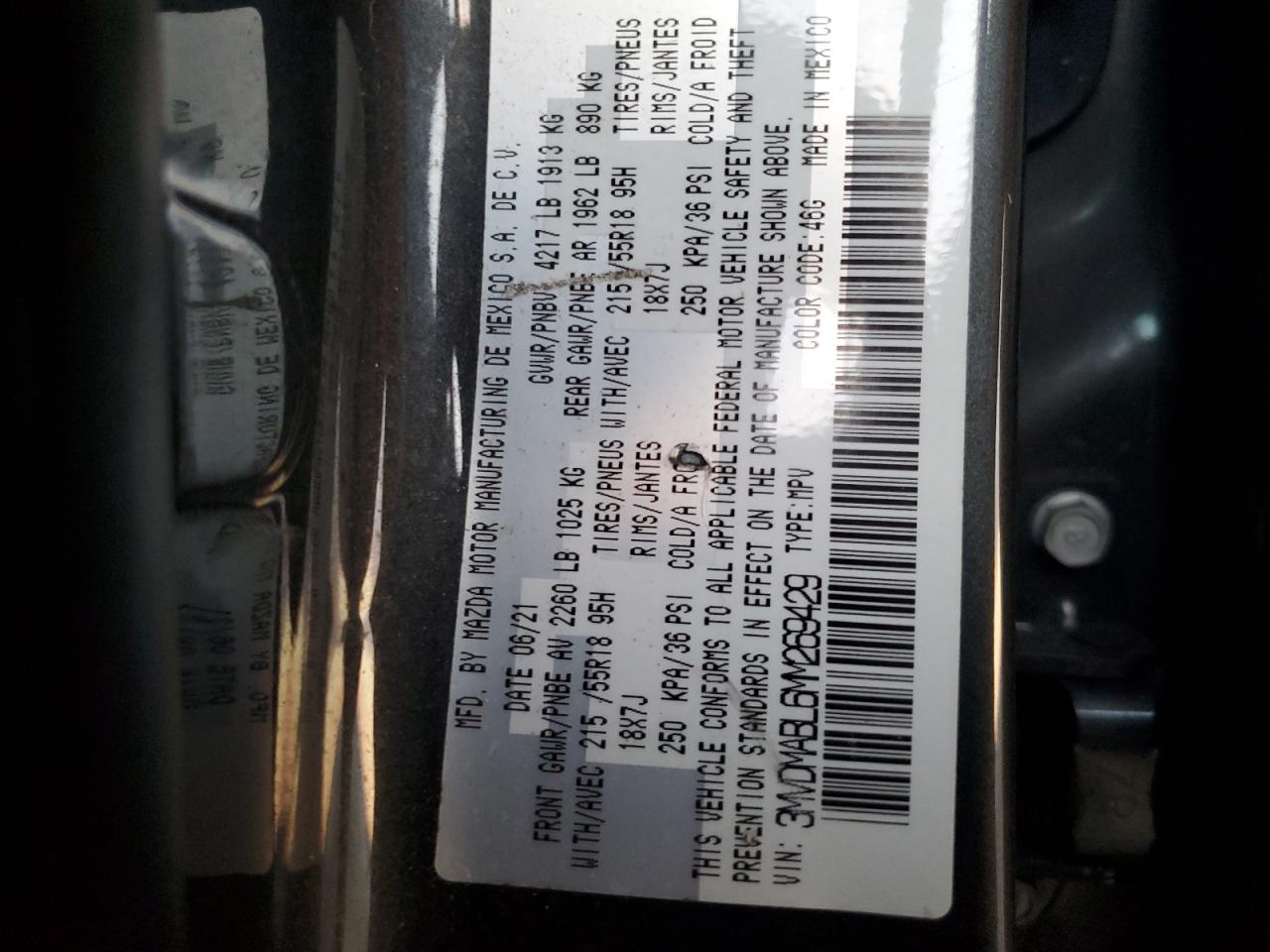 2021 Mazda Cx-30 Select VIN: 3MVDMABL6MM269429 Lot: 93027855