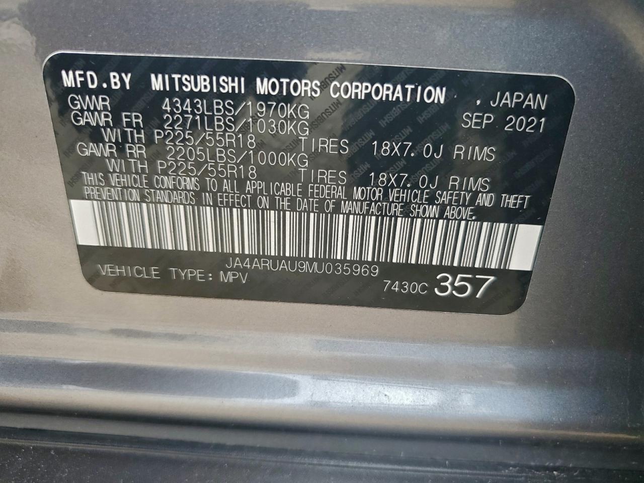 2021 Mitsubishi Outlander Sport Es VIN: JA4ARUAU9MU035969 Lot: 94270505