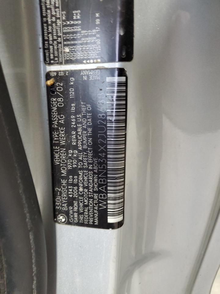 2002 BMW 330 Ci VIN: WBABN534X2JU28688 Lot: 91132925