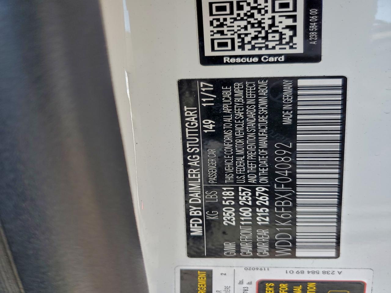 2018 Mercedes-Benz E 400 VIN: WDD1K6FBXJF040892 Lot: 94420385