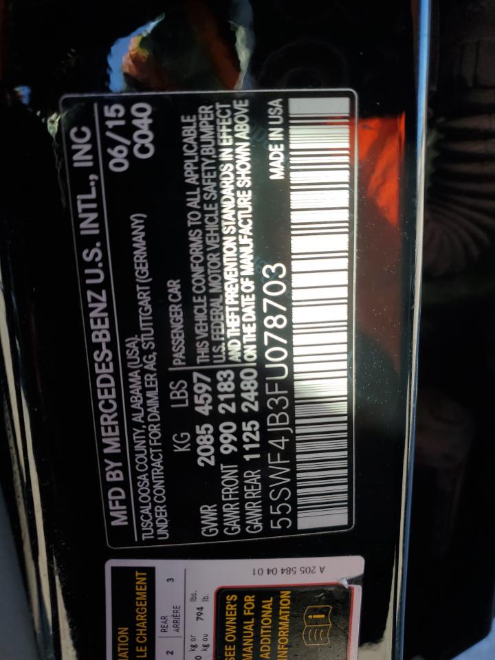 2015 Mercedes-Benz C 300 VIN: 55SWF4JB3FU078703 Lot: 91109945