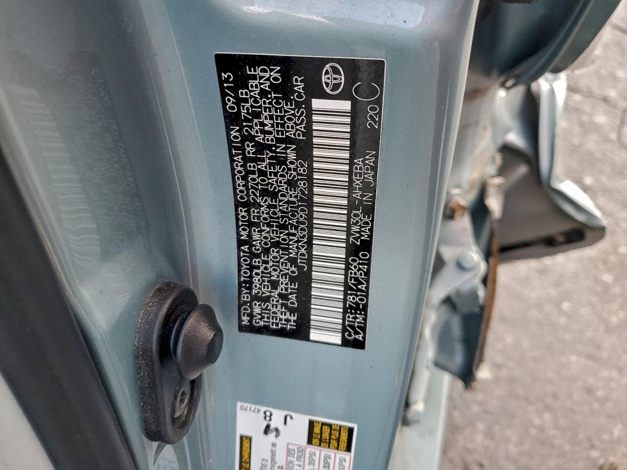 2013 Toyota Prius VIN: JTDKN3DU9D1728182 Lot: 94060545