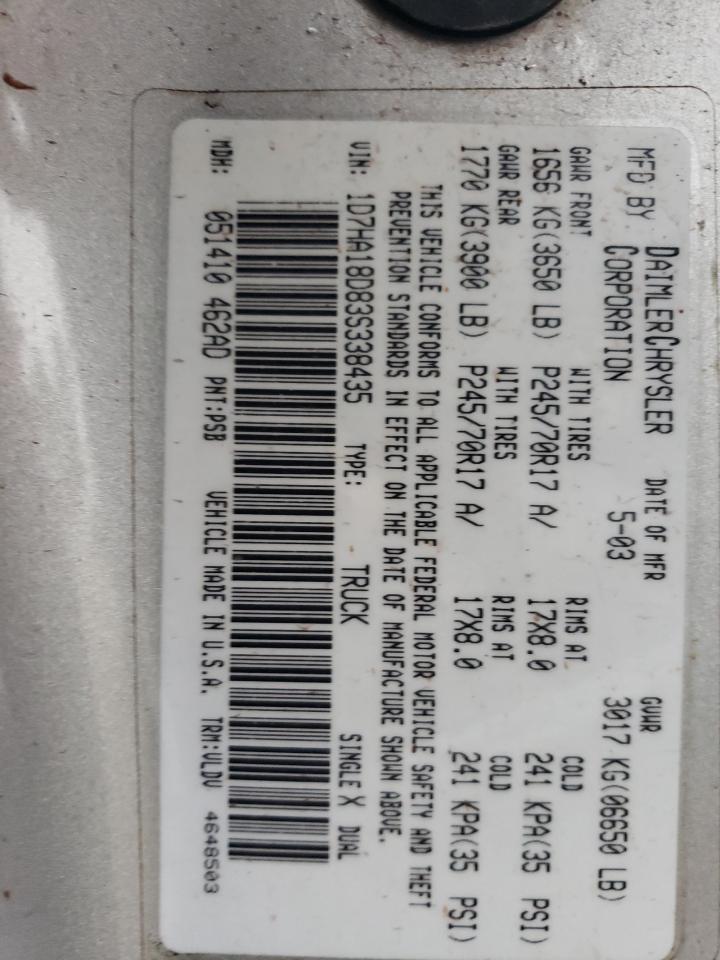 2003 Dodge Ram 1500 St VIN: 1D7HA18D83S338435 Lot: 93244295
