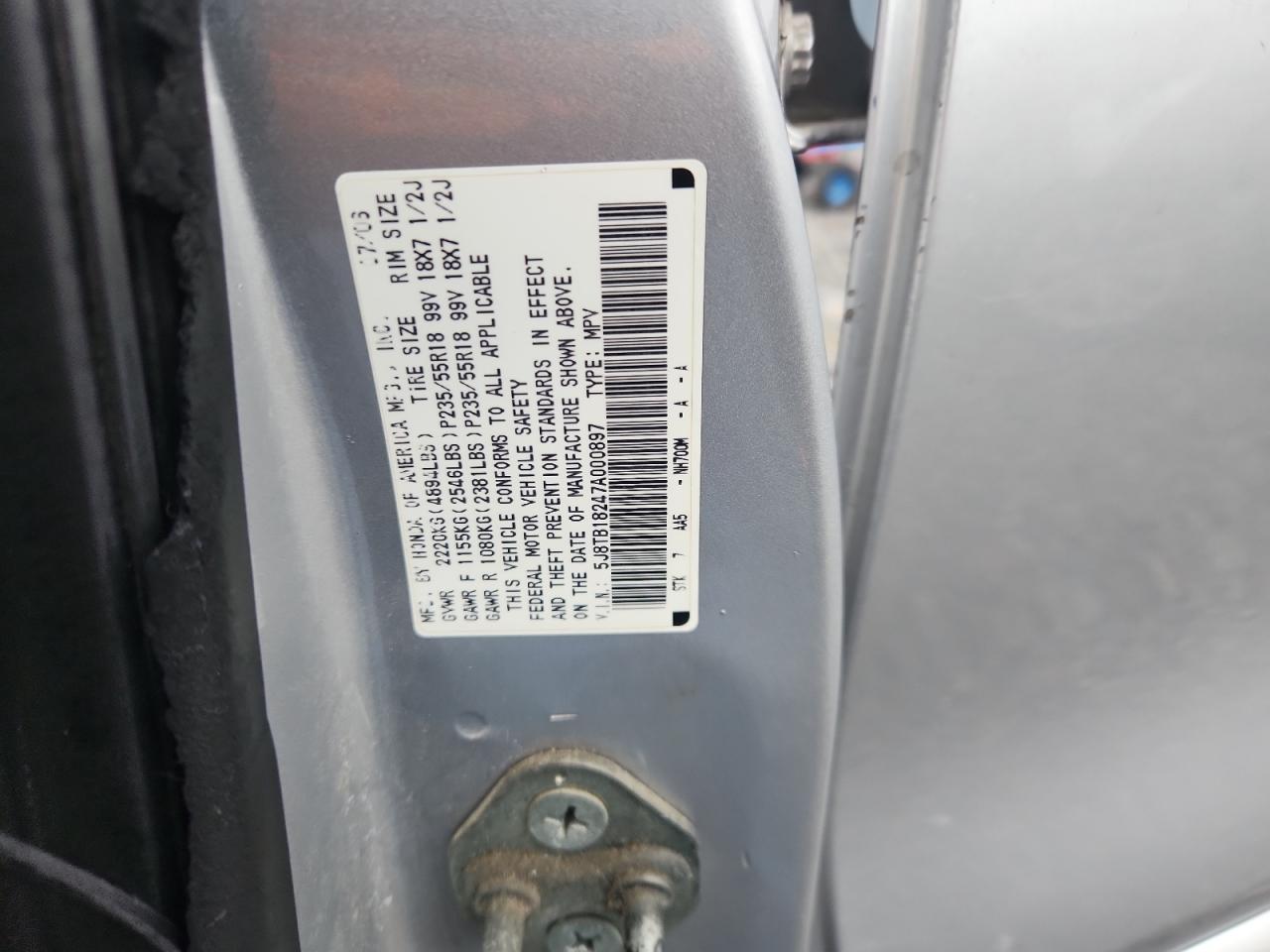 2007 Acura Rdx VIN: 5J8TB18247A000897 Lot: 91306015