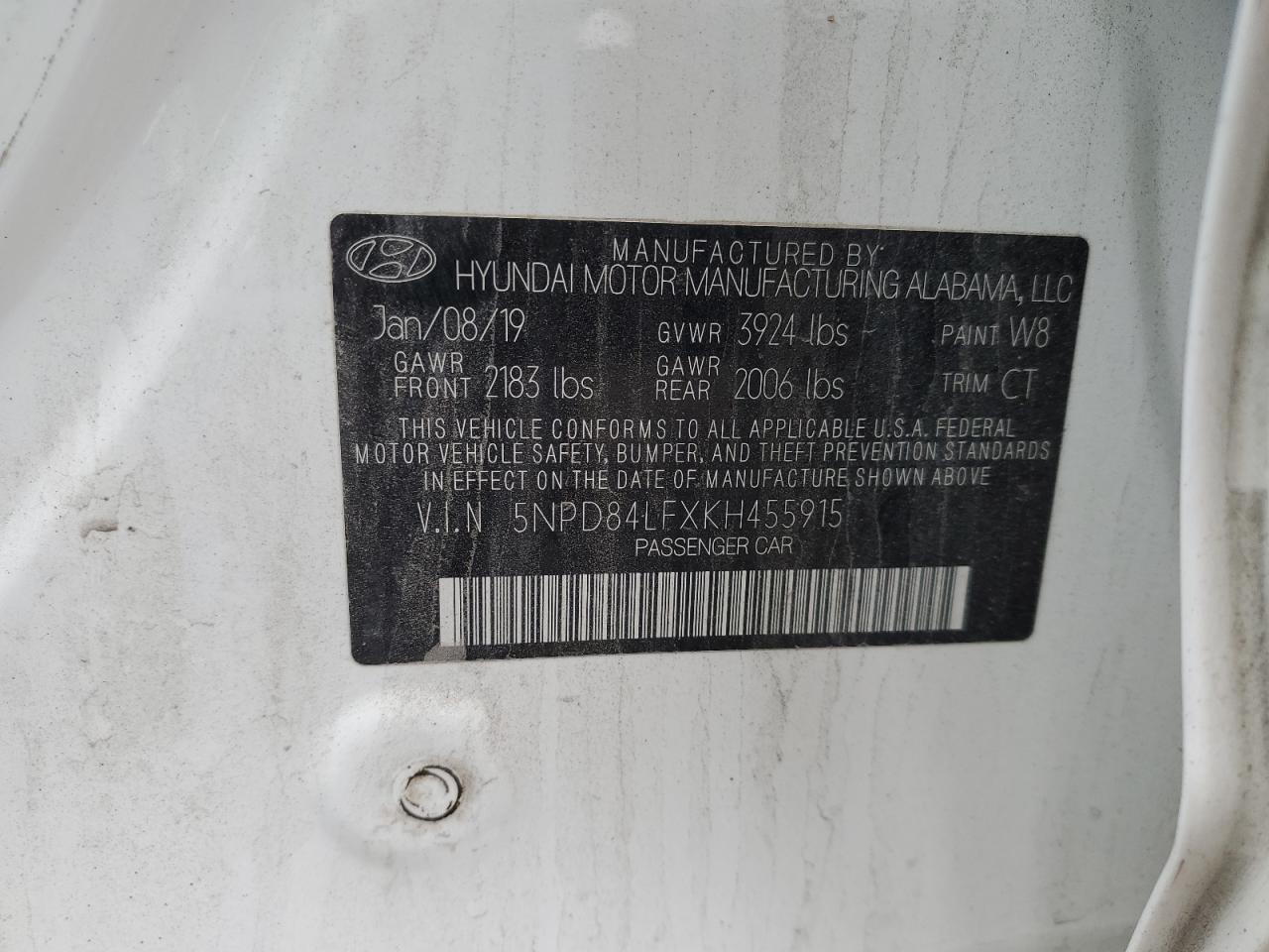 2019 Hyundai Elantra Sel VIN: 5NPD84LFXKH455915 Lot: 93427095