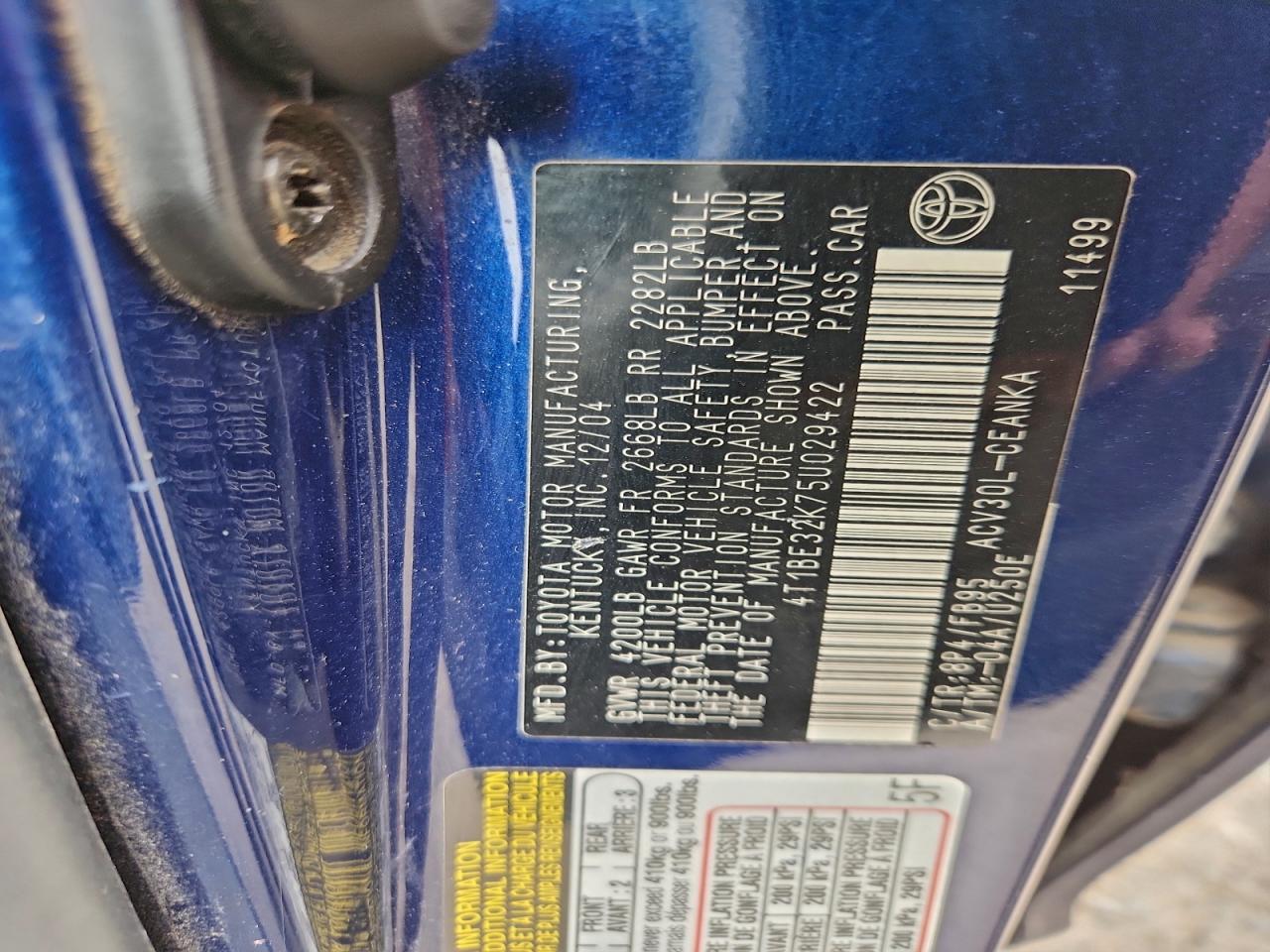 2005 Toyota Camry Le VIN: 4T1BE32K75U029422 Lot: 94126365