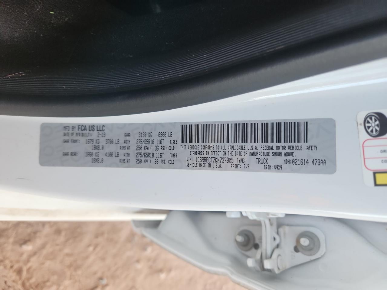 2019 Ram 1500 Tradesman VIN: 1C6RRECT7KN737905 Lot: 92281525