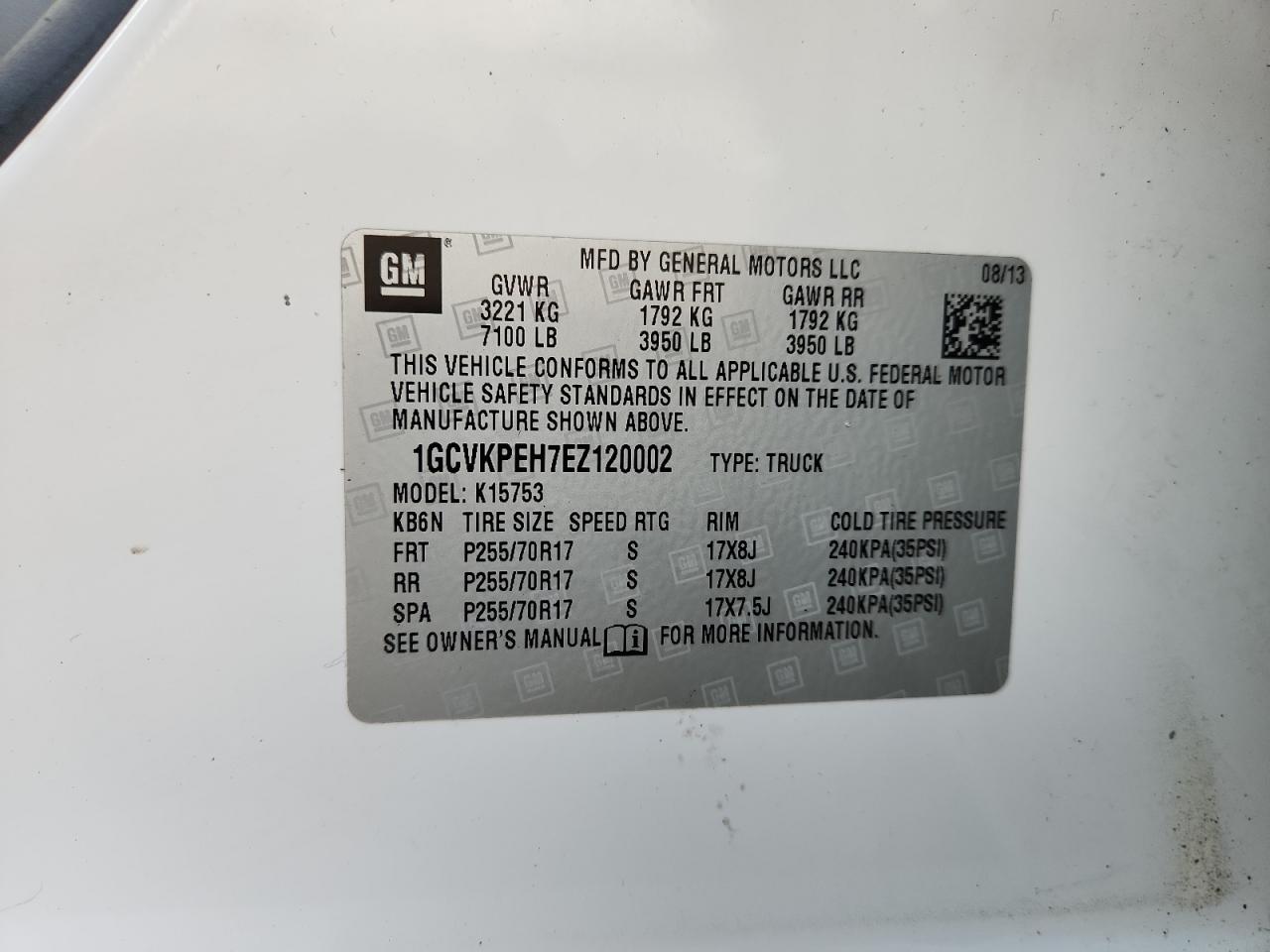 2014 Chevrolet Silverado K1500 VIN: 1GCVKPEH7EZ120002 Lot: 92889265