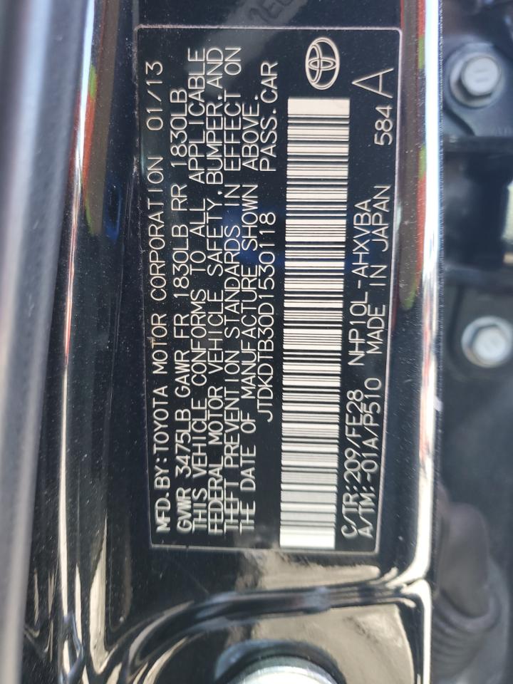 2013 Toyota Prius C VIN: JTDKDTB30D1530118 Lot: 92591155