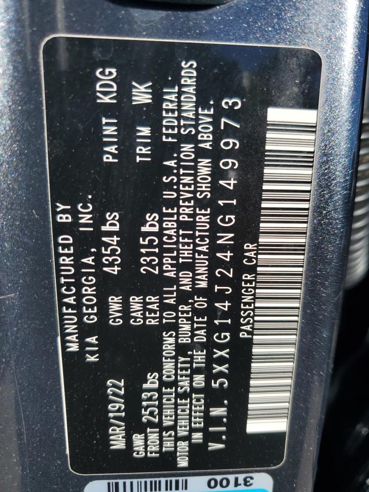 2022 Kia K5 Lxs VIN: 5XXG14J24NG149973 Lot: 90685465