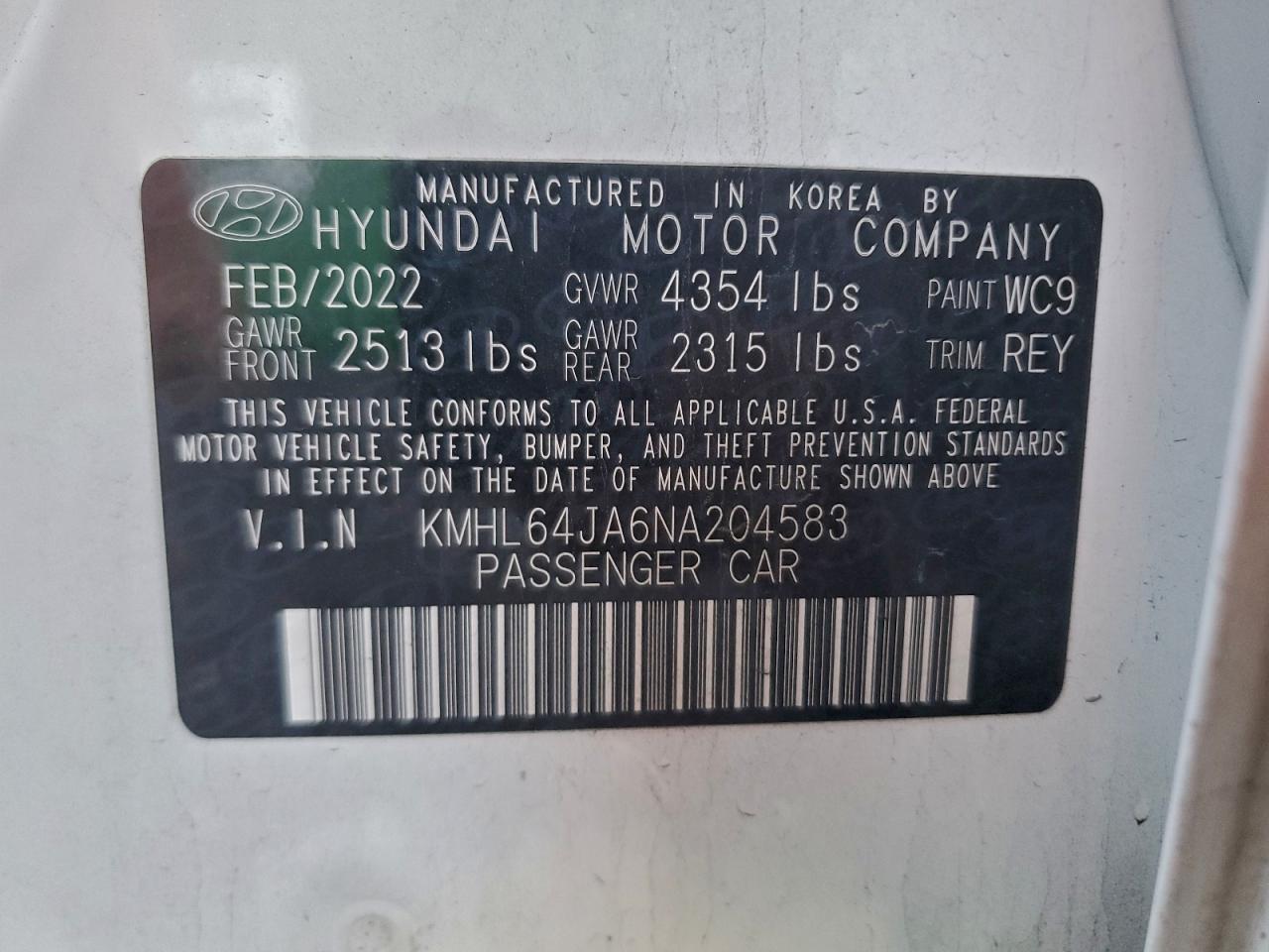 2022 Hyundai Sonata Sel VIN: KMHL64JA6NA204583 Lot: 94069115