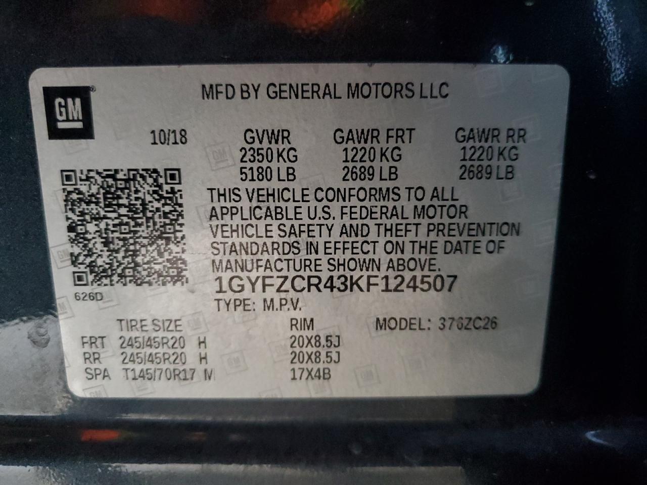 2019 Cadillac Xt4 Premium Luxury VIN: 1GYFZCR43KF124507 Lot: 89920295