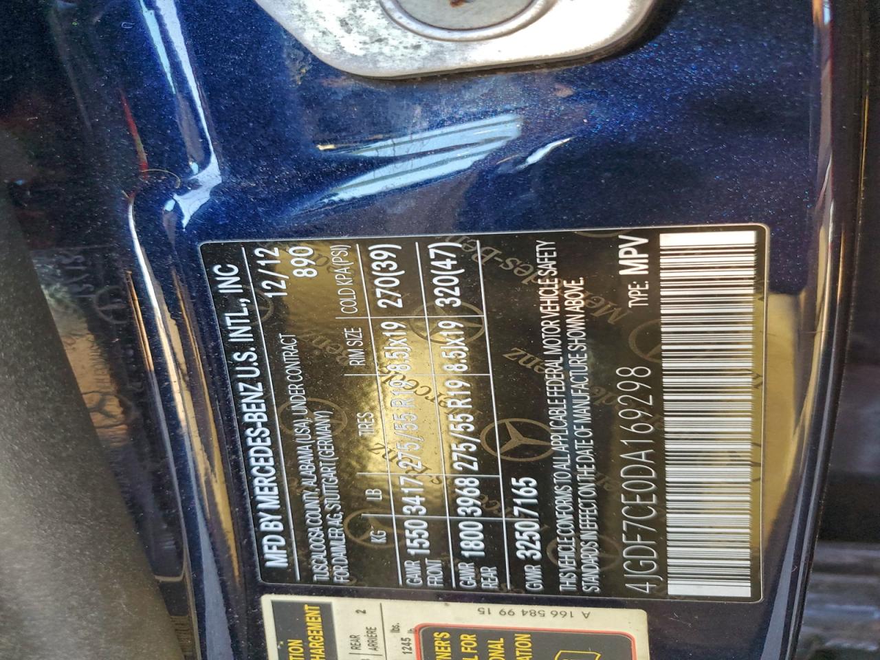 2013 Mercedes-Benz Gl 450 4Matic VIN: 4JGDF7CE0DA169298 Lot: 94162335