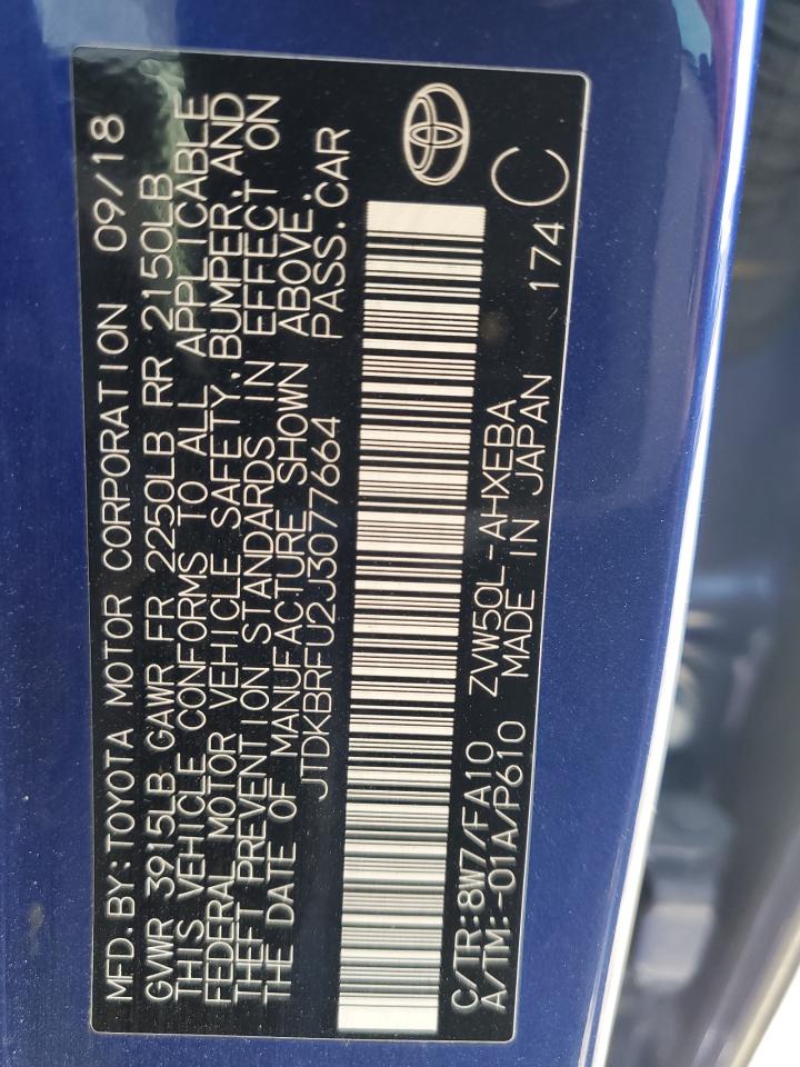 2018 Toyota Prius VIN: JTDKBRFU2J3077664 Lot: 93554145