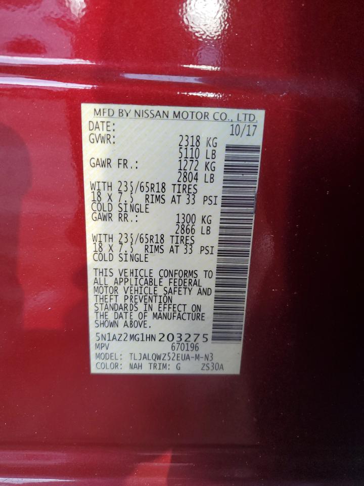 2017 Nissan Murano S VIN: 5N1AZ2MG1HN203275 Lot: 92466795