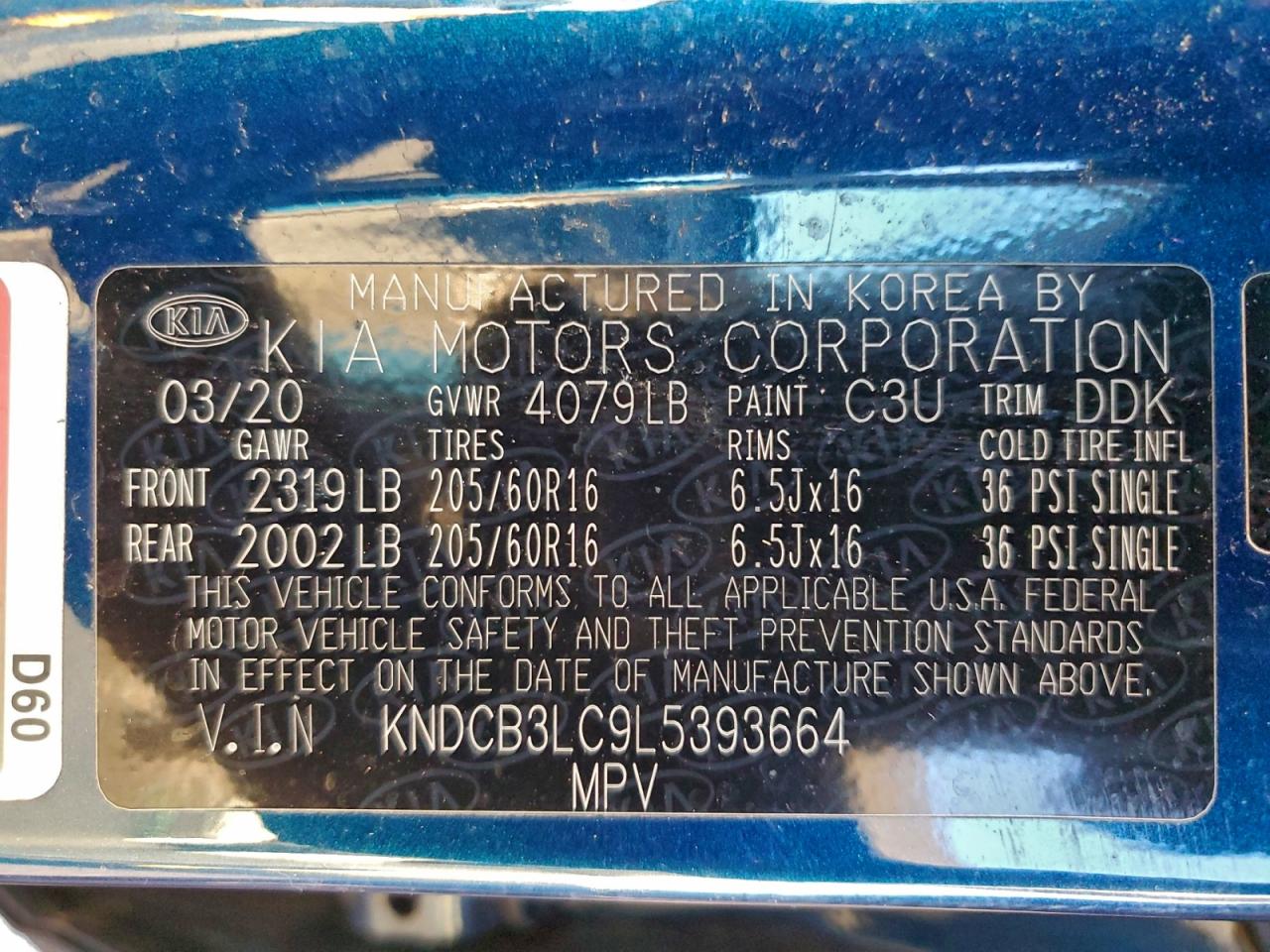 2020 Kia Niro Lx VIN: KNDCB3LC9L5393664 Lot: 94394015