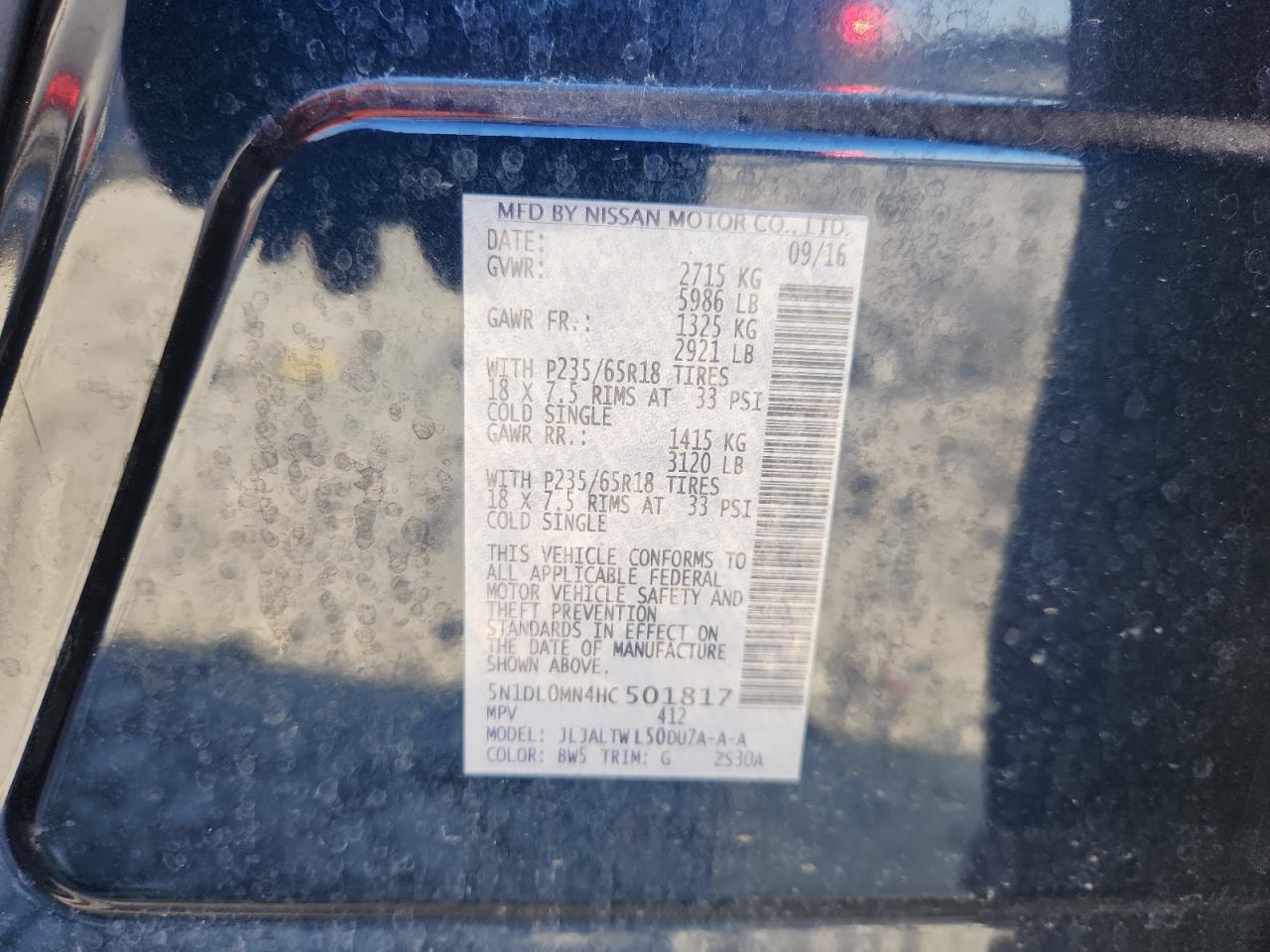 2017 Infiniti Qx60 VIN: 5N1DL0MN4HC501817 Lot: 91938315