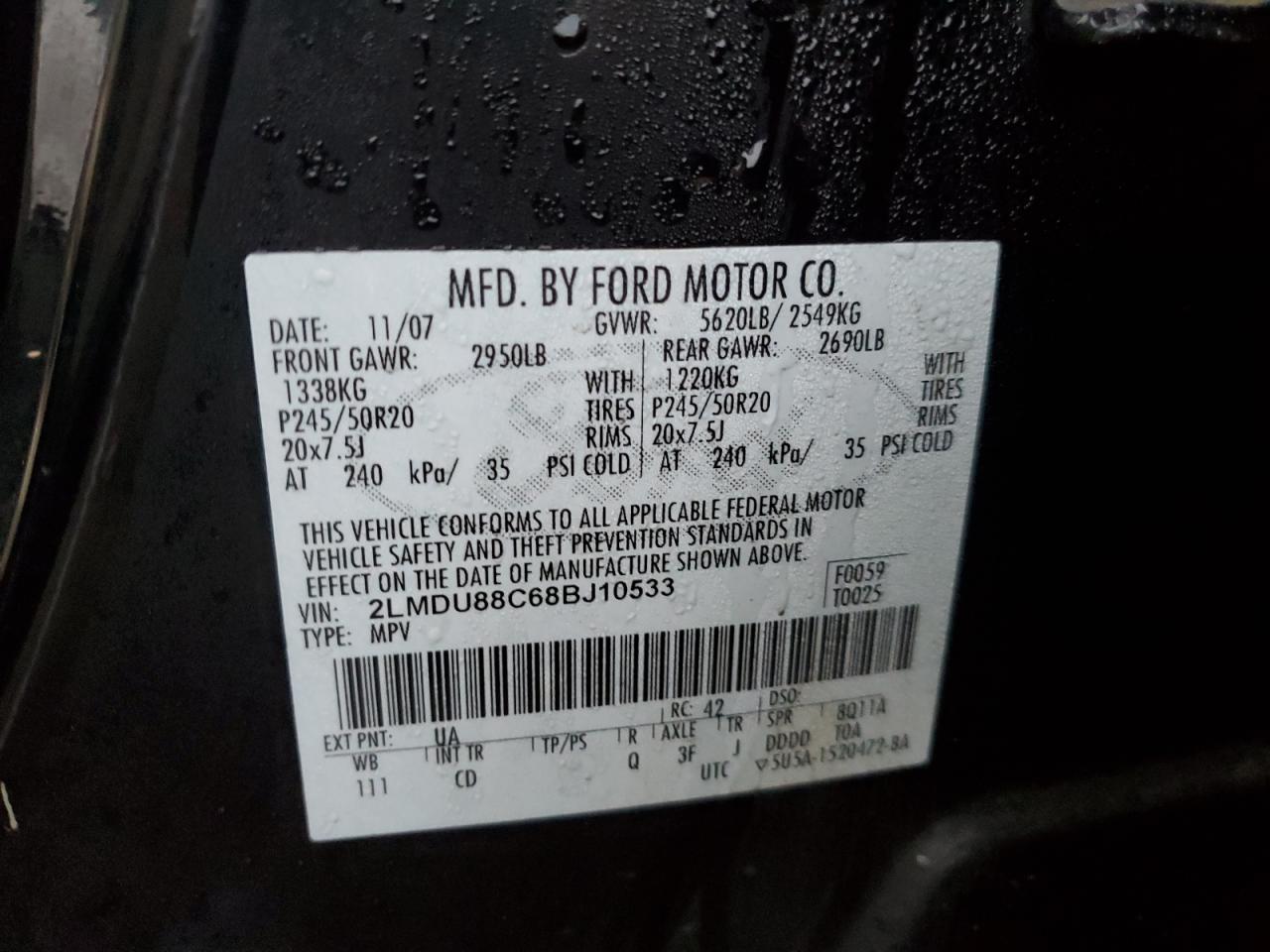 2008 Lincoln Mkx VIN: 2LMDU88C68BJ10533 Lot: 92843545