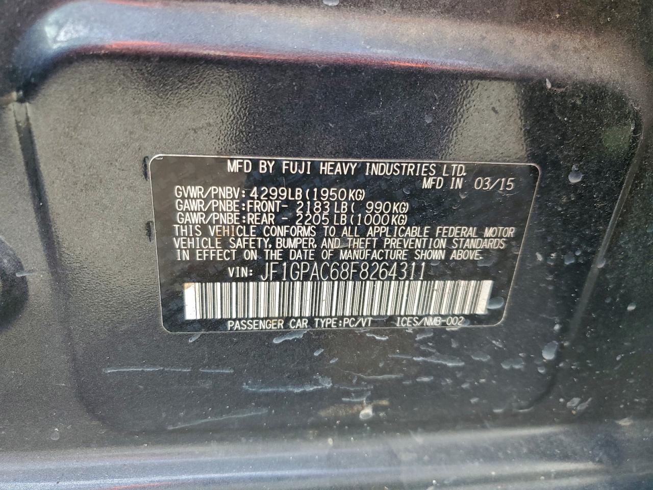 2015 Subaru Impreza Premium VIN: JF1GPAC68F8264311 Lot: 94598635