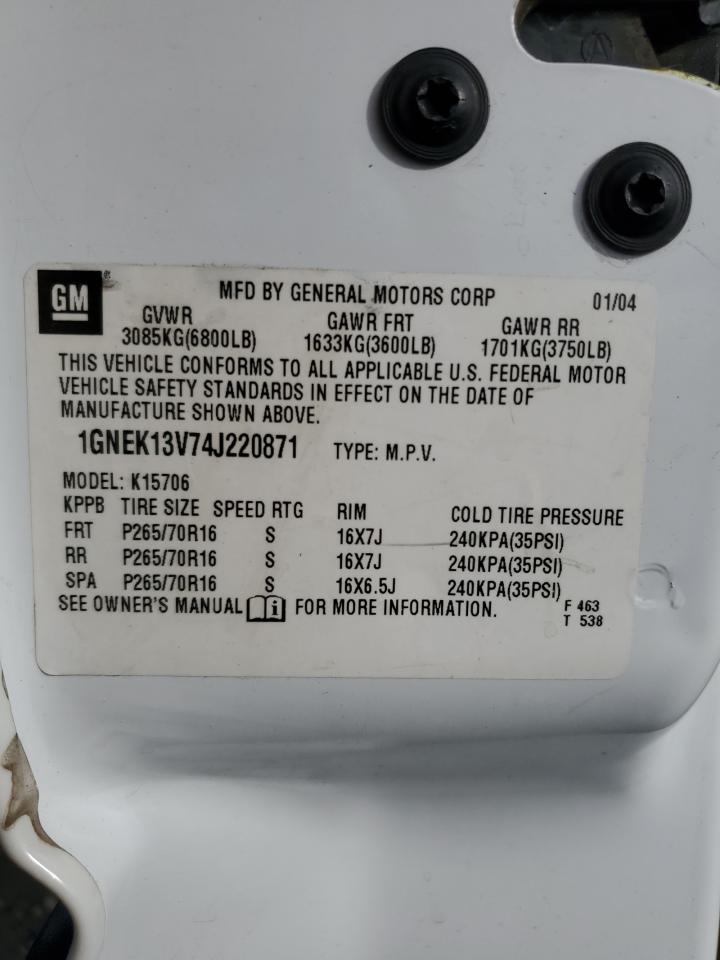 2004 Chevrolet Tahoe K1500 VIN: 1GNEK13V74J220871 Lot: 93051105