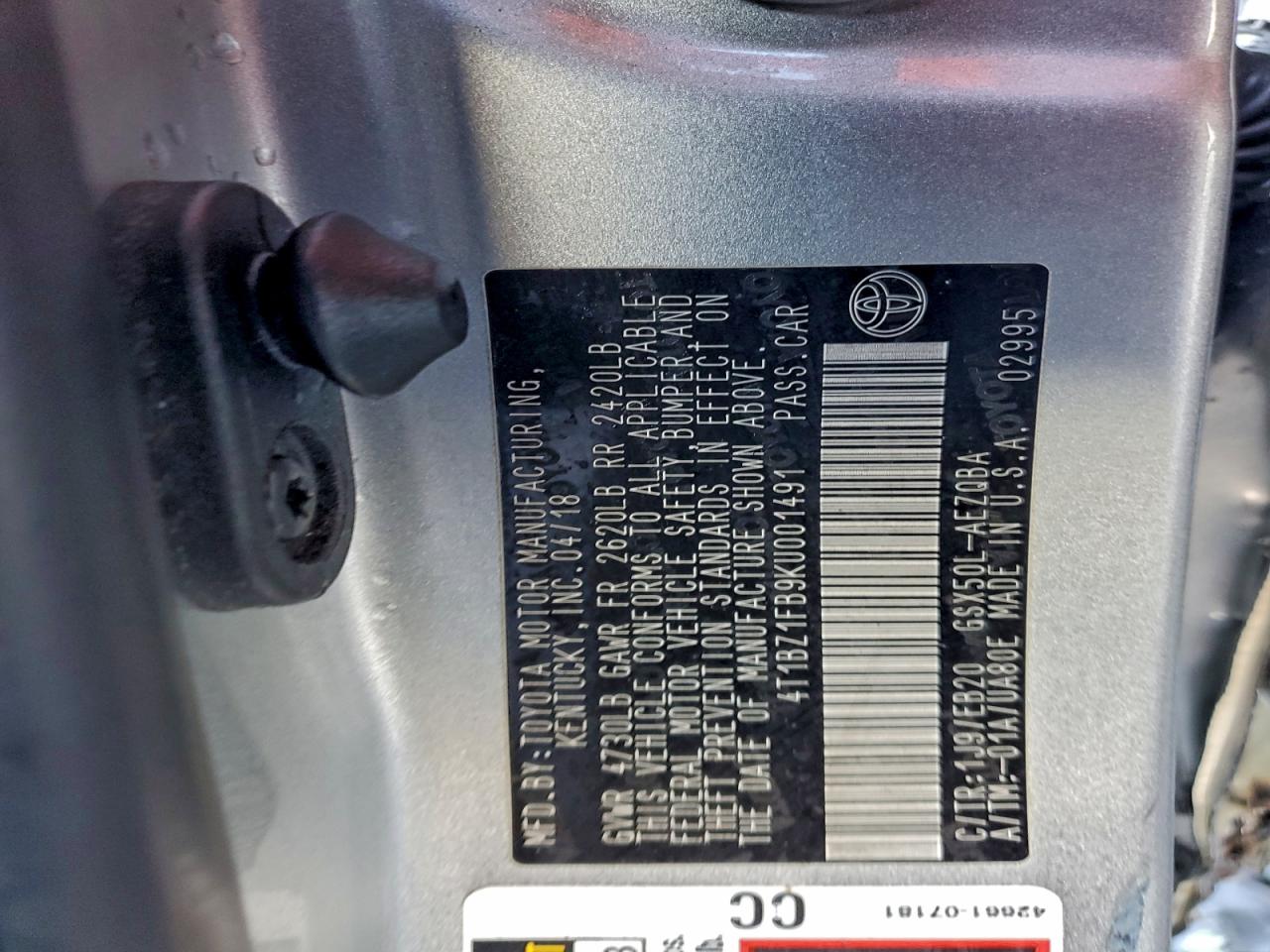 2019 Toyota Avalon Xle VIN: 4T1BZ1FB9KU001491 Lot: 94220745