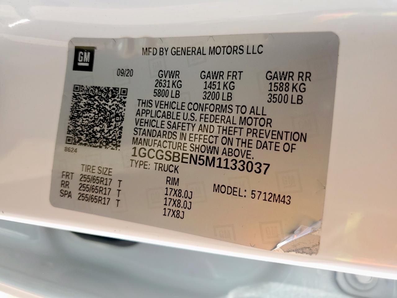 2021 Chevrolet Colorado VIN: 1GCGSBEN5M1133037 Lot: 91415945