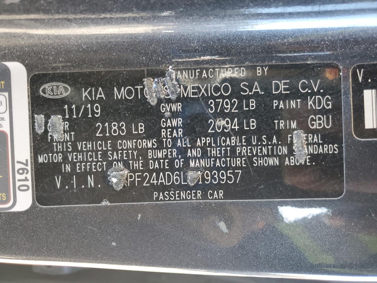 2020 Kia Forte Fe VIN: 3KPF24AD6LE193957 Lot: 92282725